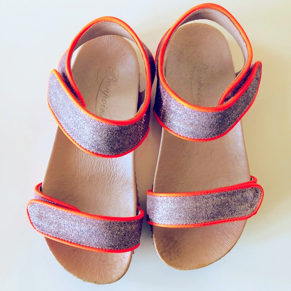 Bonpoint sandals silver with neon orange trim